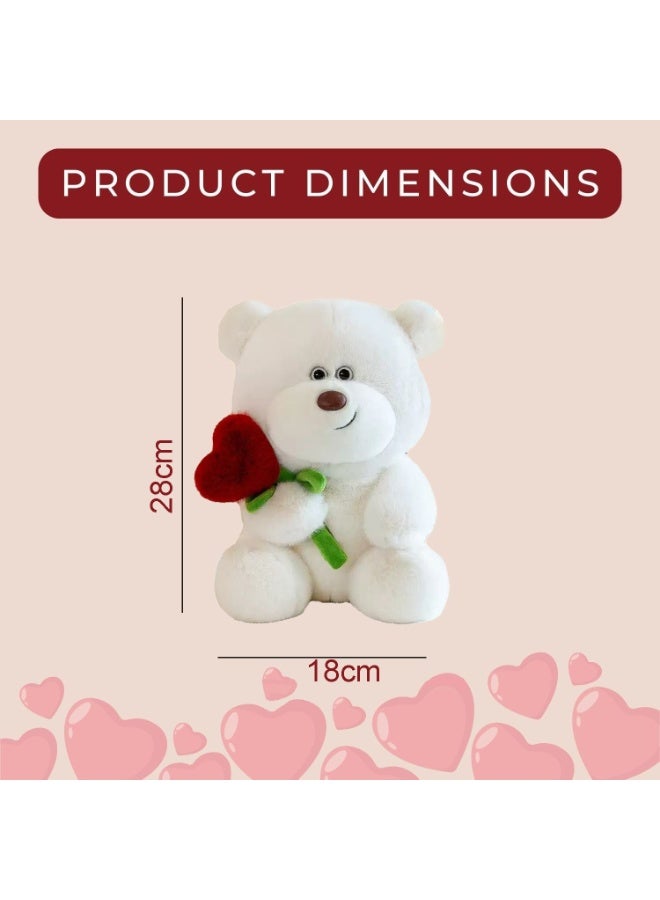 المنزل الذكي دمية دب تيدي بيضاء من هوم سمارت تحمل وردة على شكل قلب أحمر، طولها 28 سم - لعبة محشوة ناعمة من القطيفة، هدية مثالية لعيد الحب والذكرى السنوية وأعياد الميلاد - Image 2